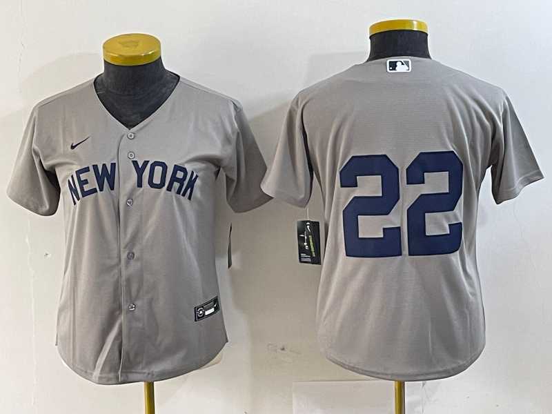 Women%27s New York Yankees #22 Juan Soto Gray Field of Dreams Cool Base Jersey